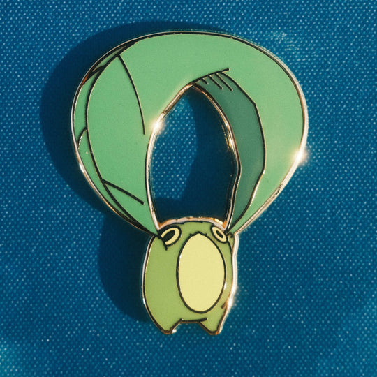 closeup of pin of frog gliding on a leaf