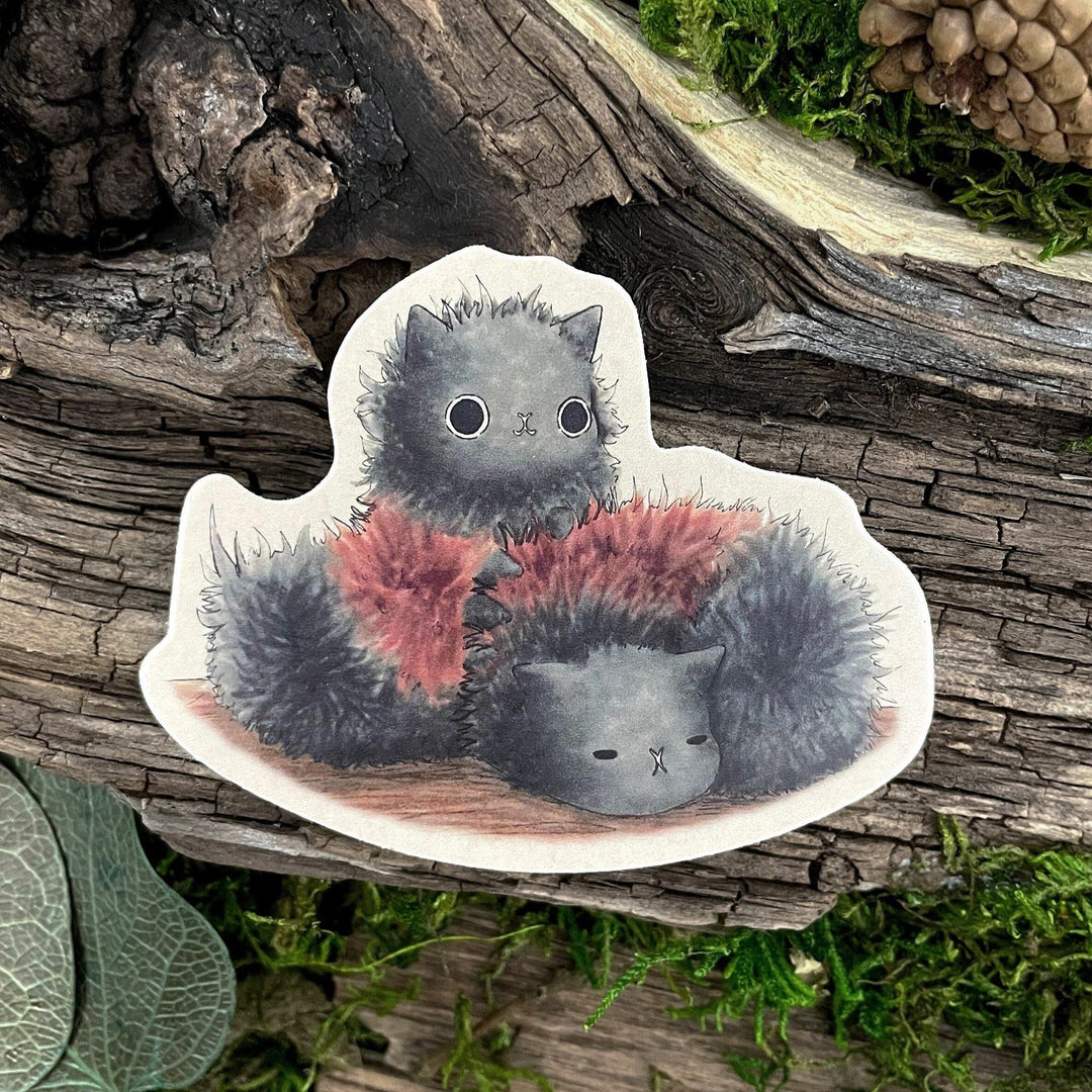 sticker of cartoon cat-erpillar based on cats and woolly bear caterpillars