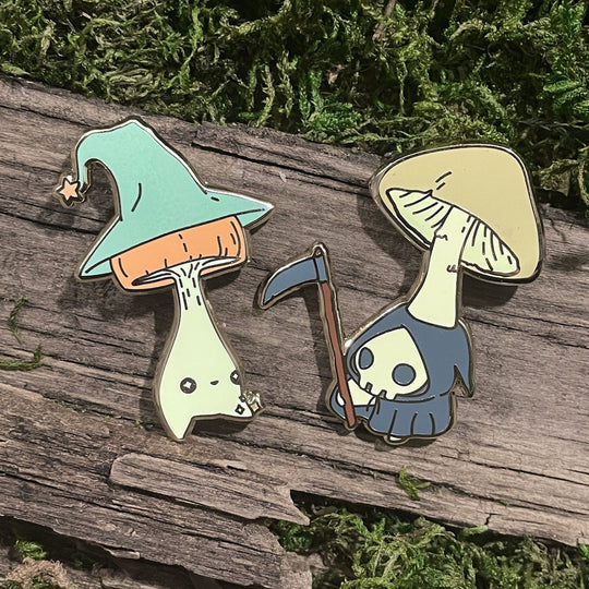 wizard and death cap mushling pins