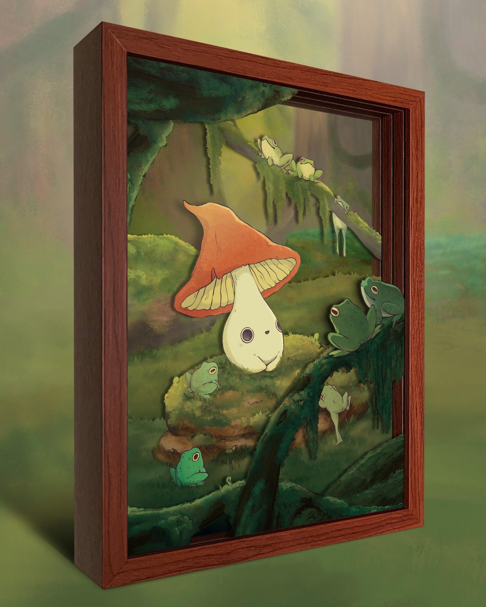 witch hat mushling artwork in a layered shadowbox 